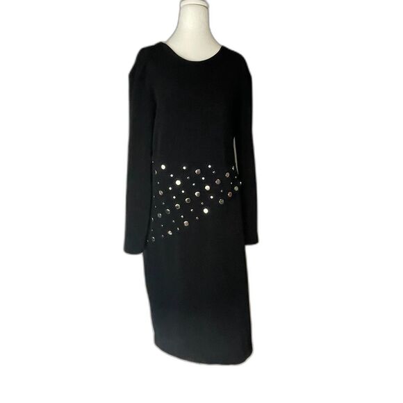 Pantages Black Studded Midi Dress Size 14 Made in USA ILGWU Vintage - Picture 1 of 7